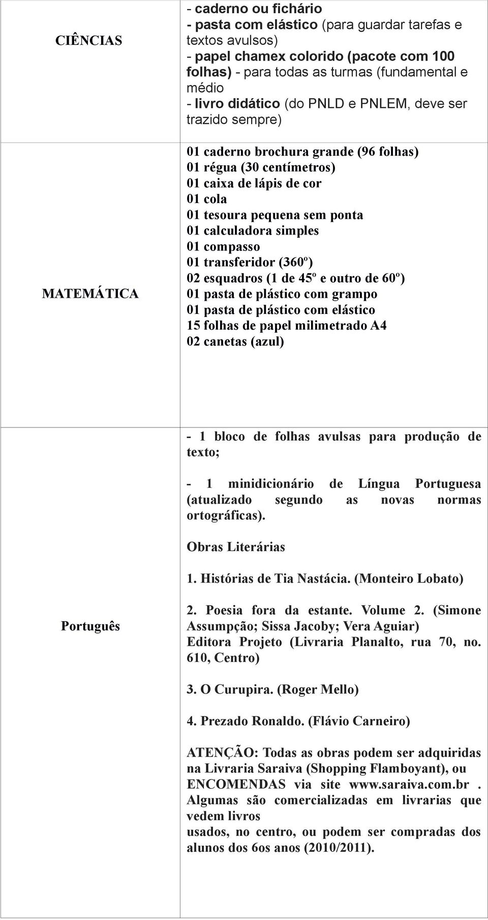 simples 01 compasso 01 transferidor (360º) 02 esquadros (1 de 45º e outro de 60º) 01 pasta de plástico com grampo 01 pasta de plástico com elástico 15 folhas de papel milimetrado A4 02 canetas (azul)