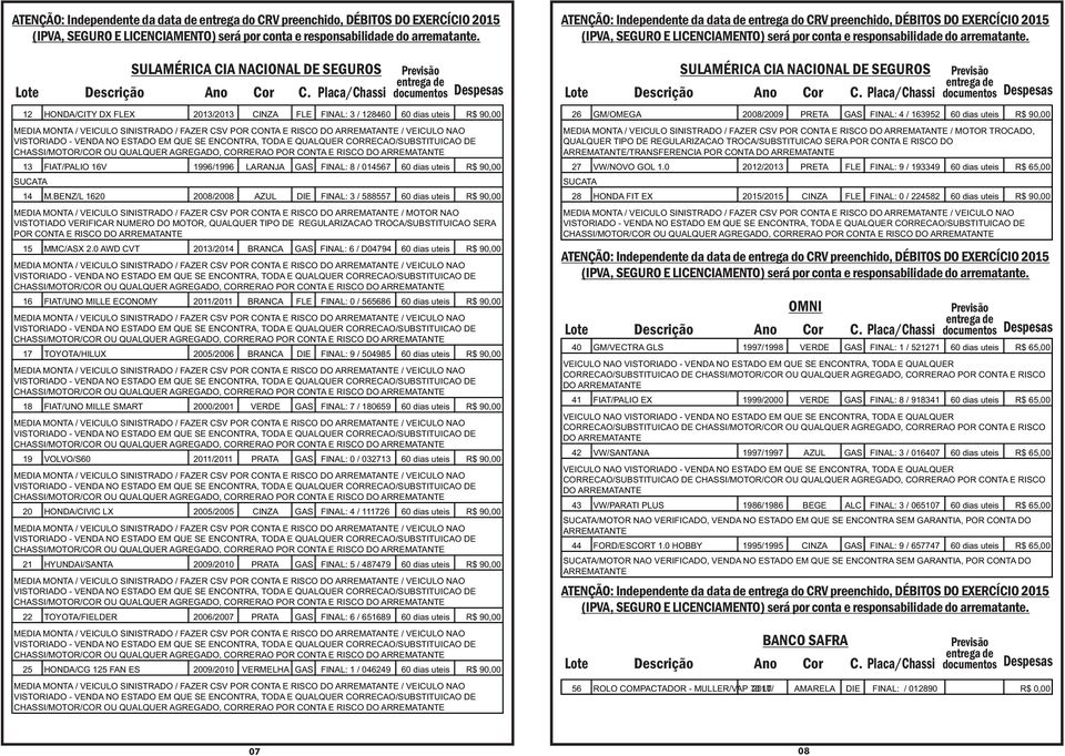 TIPO DE REGULARIZACAO TROCA/SUBSTITUICAO SERA POR CONTA E RISCO 15 MMC/ASX 2.