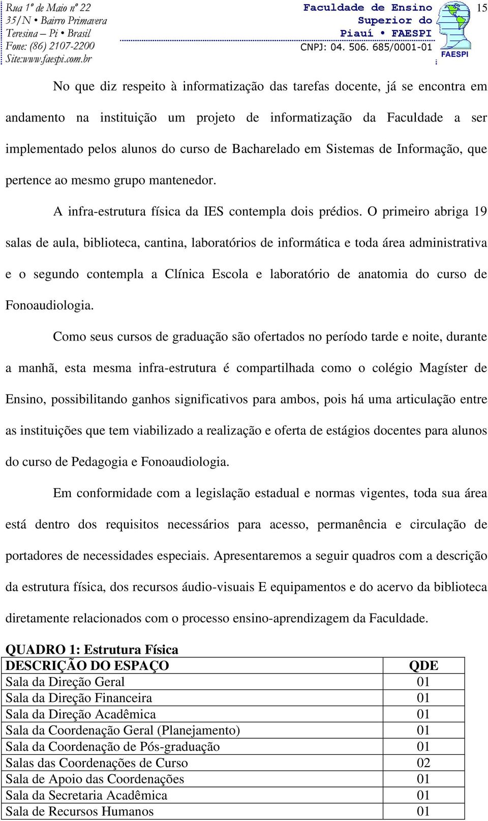 O primeiro abriga 19 salas de aula, biblioteca, cantina, laboratórios de informática e toda área administrativa e o segundo contempla a Clínica Escola e laboratório de anatomia do curso de