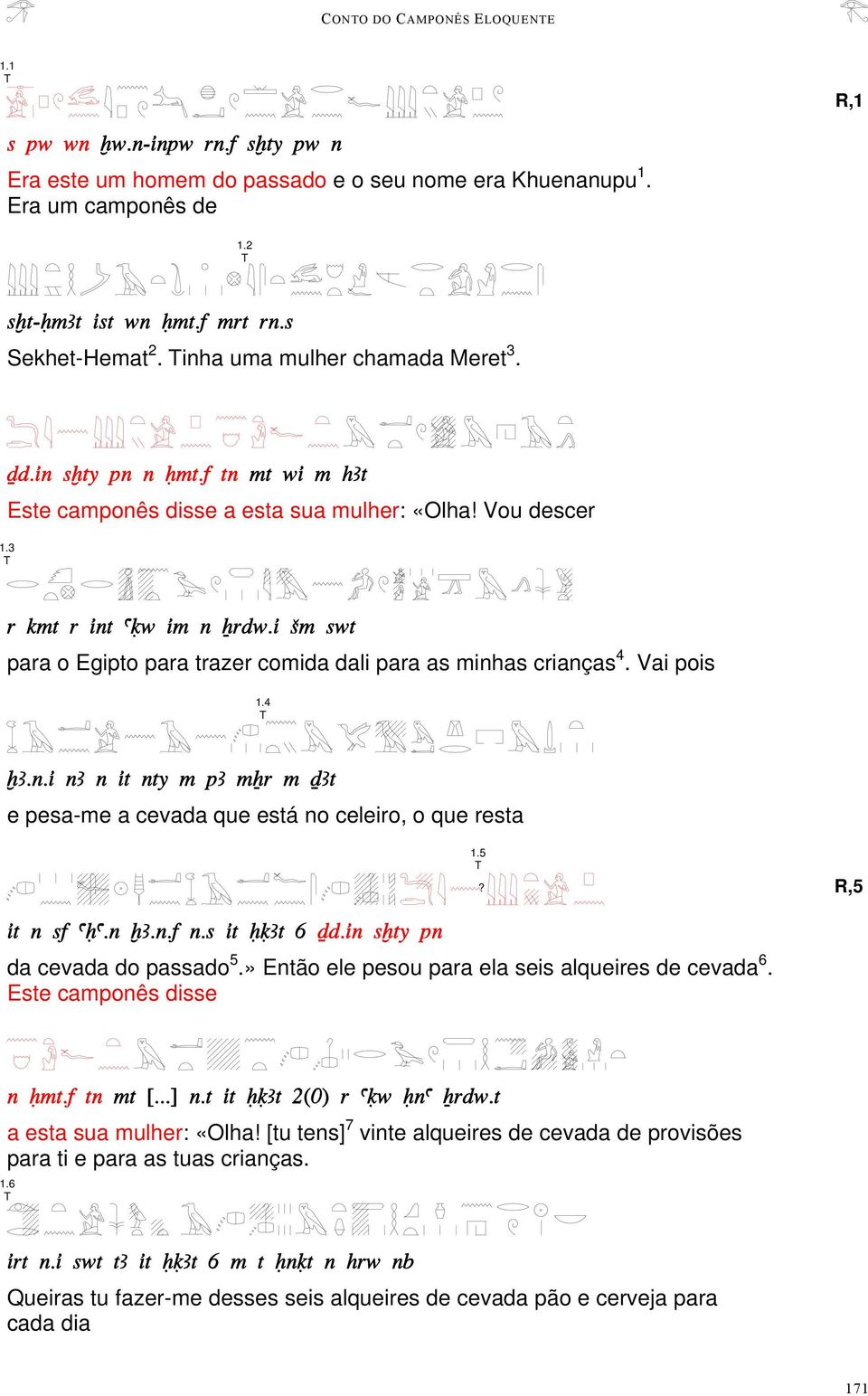 i Sm swt para o Egipto para trazer comida dali para as minhas crianças 4. Vai pois 1.4 xa.n.i na n it nty m pa mxr m DAt e pesa-me a cevada que está no celeiro, o que resta 1.5? R,5 it n sf aha.n xa.