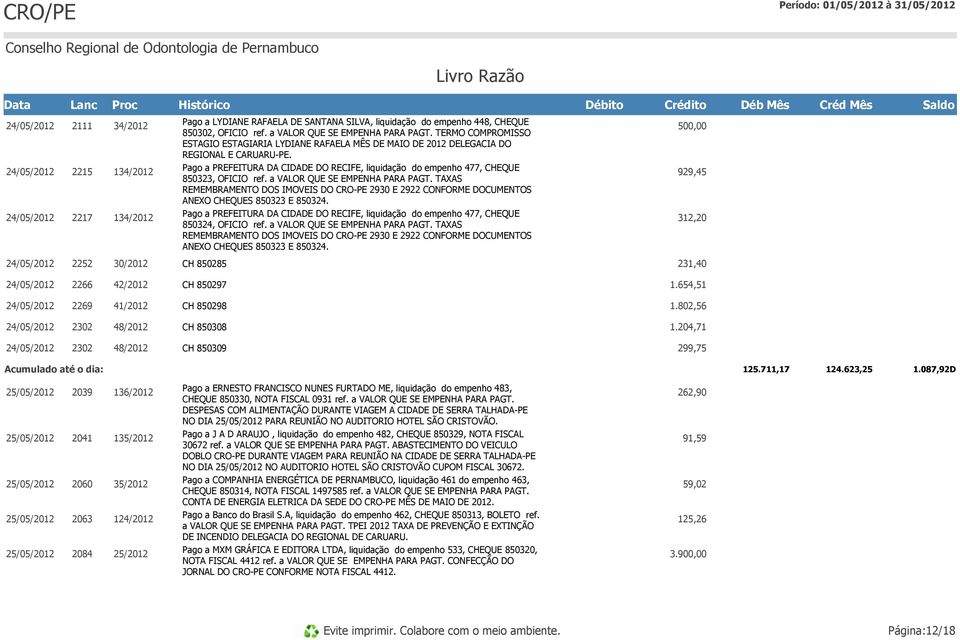 50 2215 134/2012 Pago a PREFEITURA DA CIDADE DO RECIFE, liquidação do empenho 477, CHEQUE 850323, OFICIO ref. a VALOR QUE SE EMPENHA PARA PAGT.