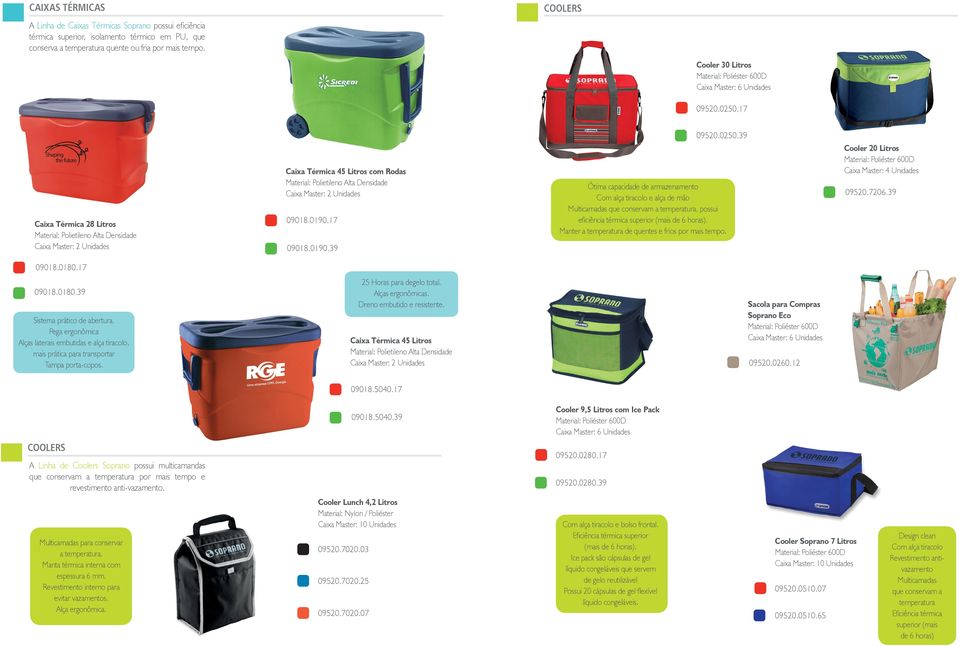 17 Cooler 20 Litros Ótima capacidade de armazenamento Com alça tiracolo e alça de mão Multicamadas que conservam a temperatura, possui eficiência térmica superior (mais de 6 horas).