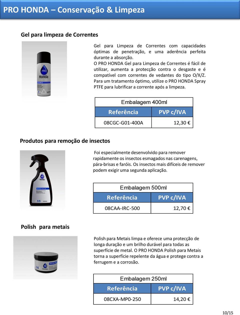 Para um tratamento óptimo, utilize o PRO HONDA Spray PTFE para lubrificar a corrente após a limpeza.