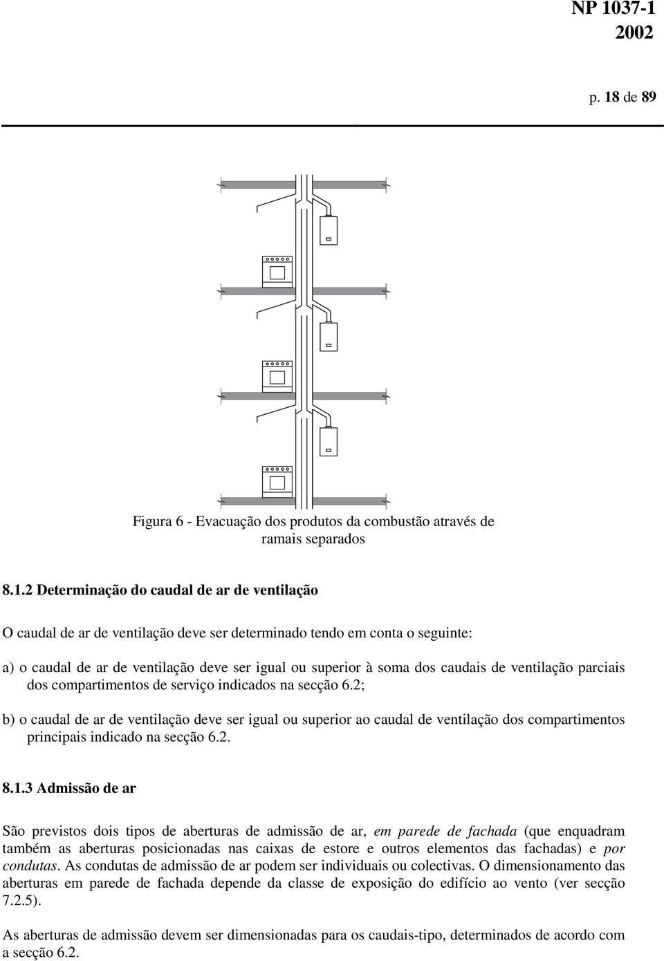 2; b) o caudal de ar de ventilação deve ser igual ou superior ao caudal de ventilação dos compartimentos principais indicado na secção 6.2. 8.1.