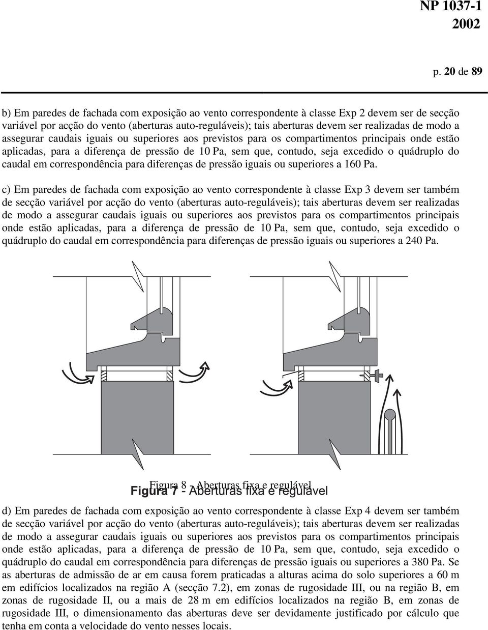 o quádruplo do caudal em correspondência para diferenças de pressão iguais ou superiores a 160 Pa.