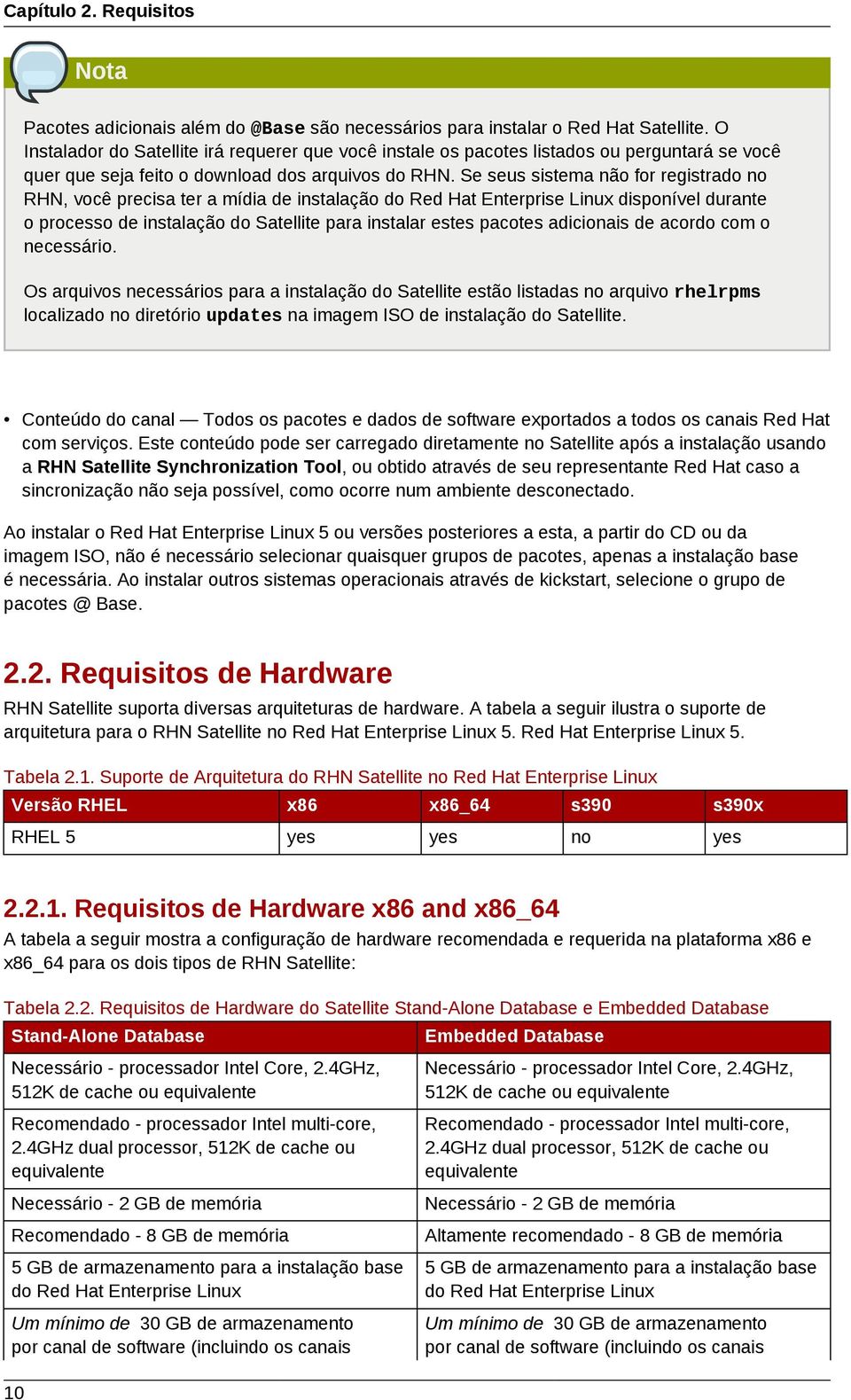 Se seus sistema não for registrado no RHN, você precisa ter a mídia de instalação do Red Hat Enterprise Linux disponível durante o processo de instalação do Satellite para instalar estes pacotes