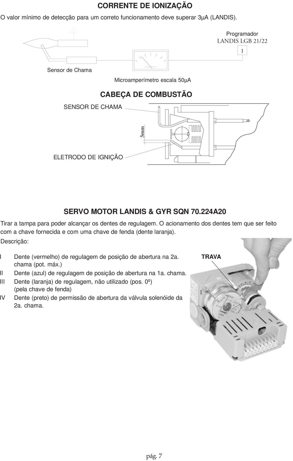 224A20 Tirar a tampa para poder alcançar os dentes de regulagem. O acionamento dos dentes tem que ser feito com a chave fornecida e com uma chave de fenda (dente laranja).