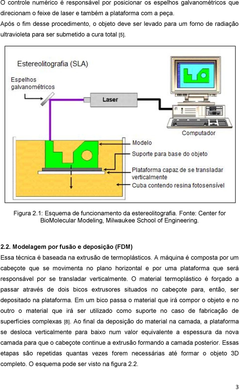 Fonte: Center for BioMolecular Modeling, Milwaukee School of Engineering. 2.2. Modelagem por fusão e deposição (FDM) Essa técnica é baseada na extrusão de termoplásticos.