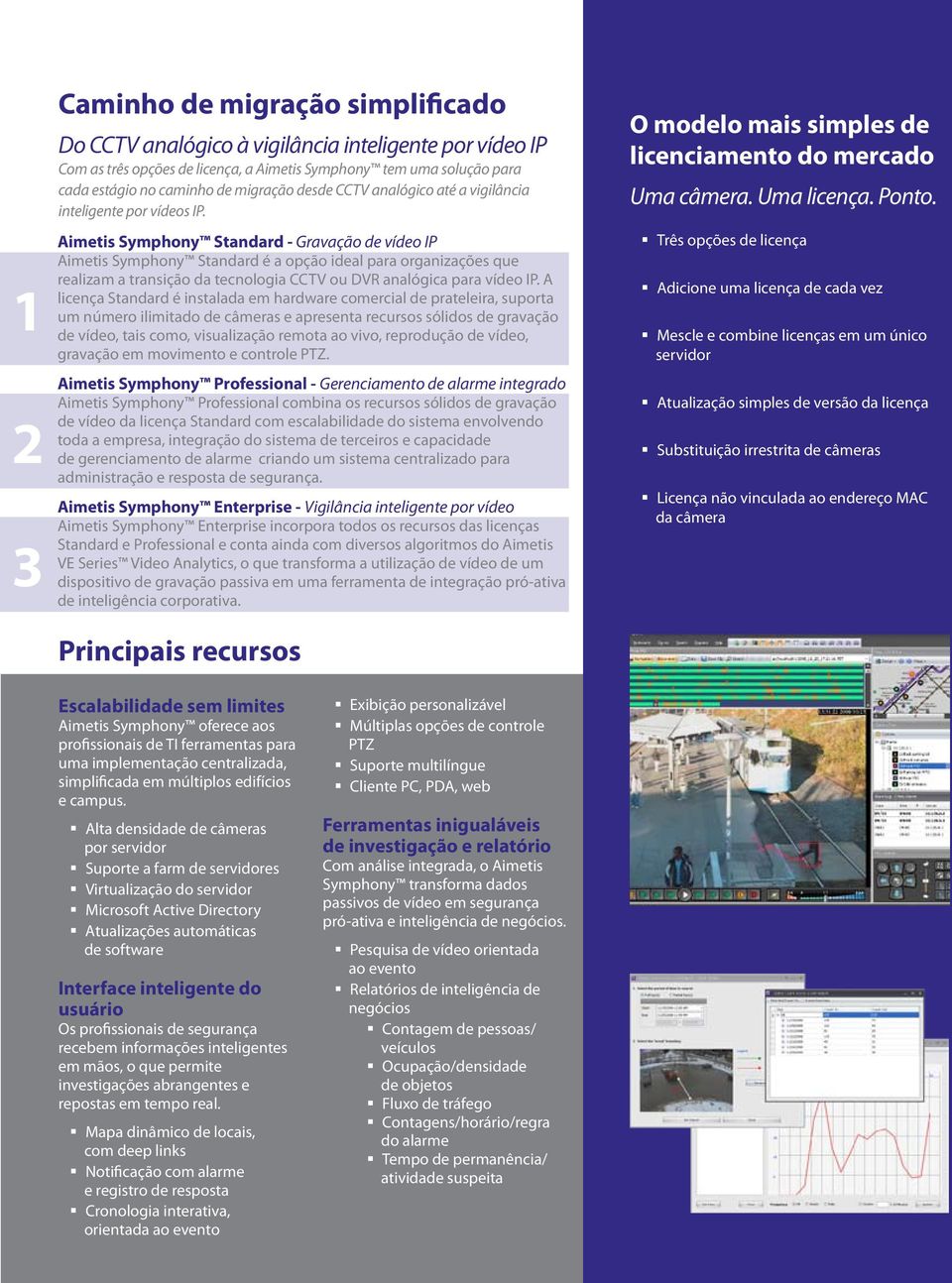 Aimetis Symphony Standard - Gravação de vídeo IP Aimetis Symphony Standard é a opção ideal para organizações que realizam a transição da tecnologia CCTV ou DVR analógica para vídeo IP.