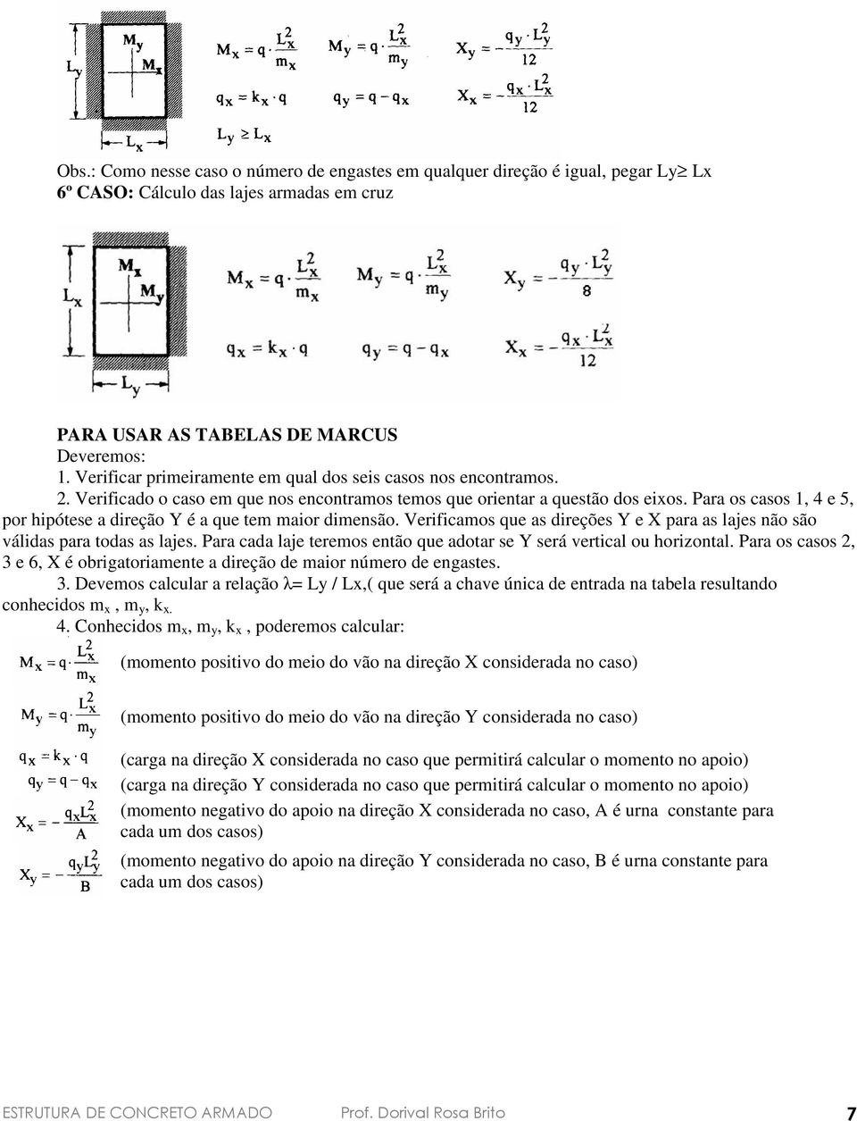 Para os casos 1, 4 e 5, por hipótese a direção Y é a que tem maior dimensão. Verificamos que as direções Y e X para as lajes não são válidas para todas as lajes.