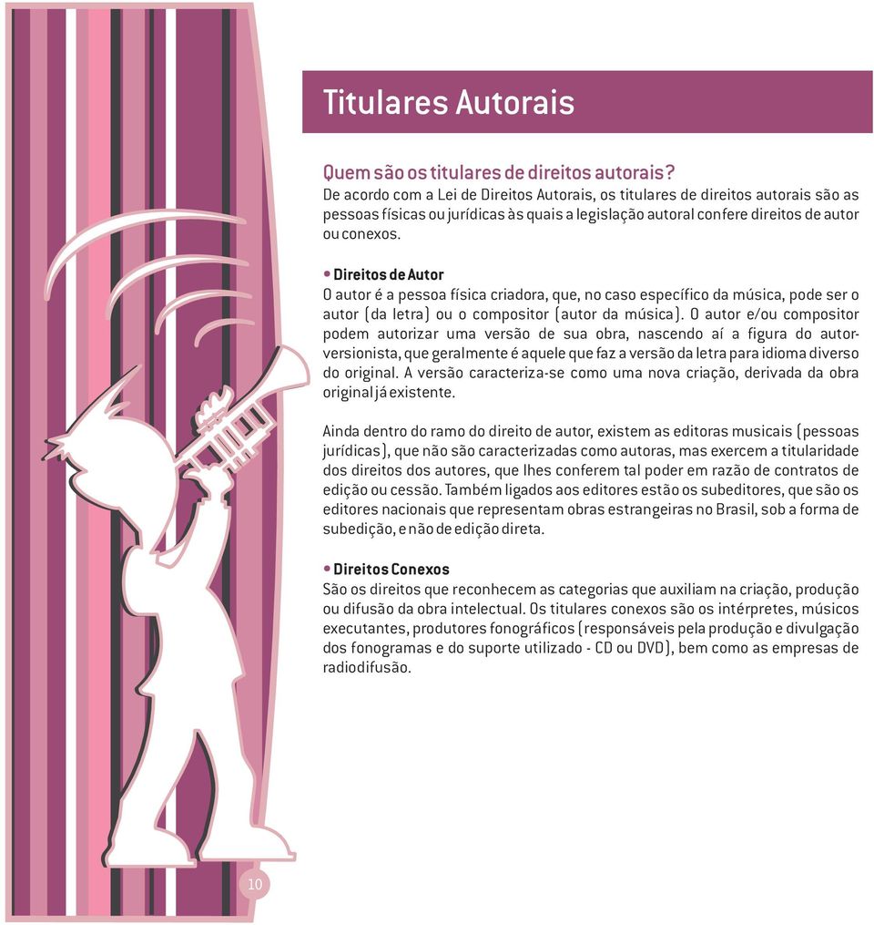 Direitos de Autor O autor é a pessoa física criadora, que, no caso específico da música, pode ser o autor (da letra) ou o compositor (autor da música).