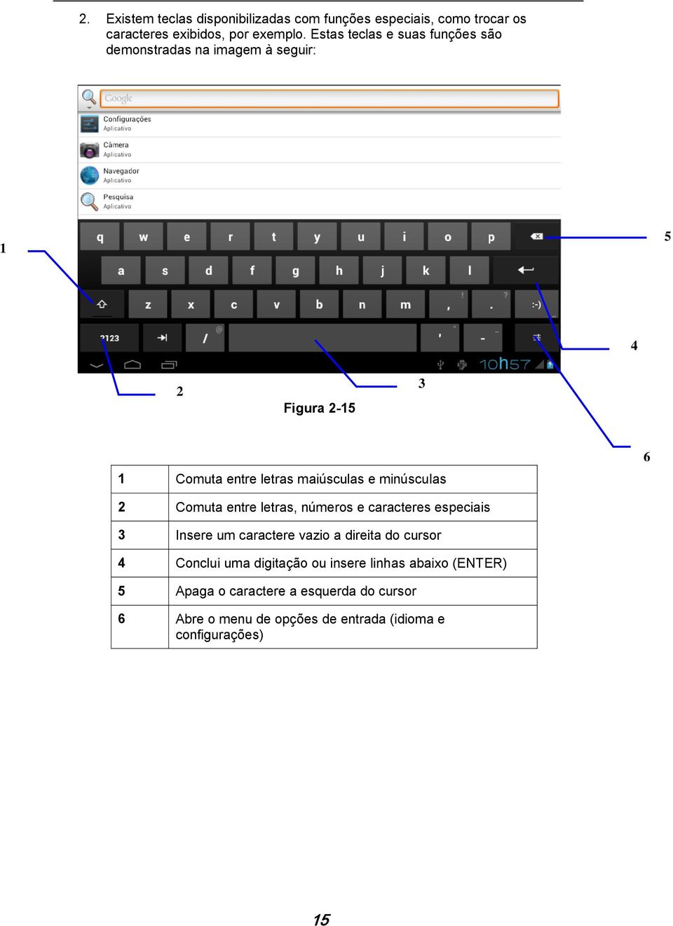 minúsculas 6 2 Comuta entre letras, números e caracteres especiais 3 Insere um caractere vazio a direita do cursor 4 Conclui