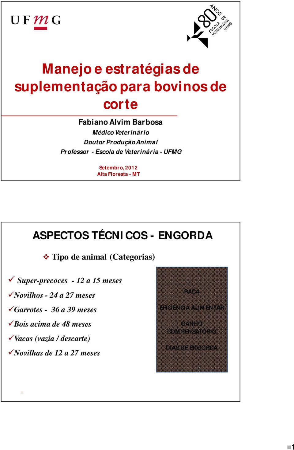 animal (Categorias) Super-precoces - 12 a 15 meses Novilhos - 24 a 27 meses Garrotes - 36 a 39 meses Bois acima de 48