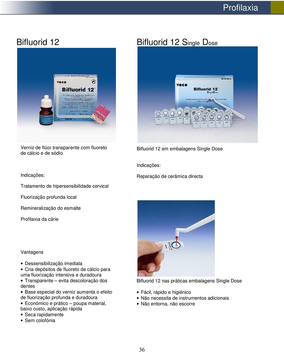 intensiva e duradoura Transparente evita descoloração dos dentes Base especial do verniz aumenta o efeito de fluorização profunda e duradoura Económico e prático poupa material, baixo