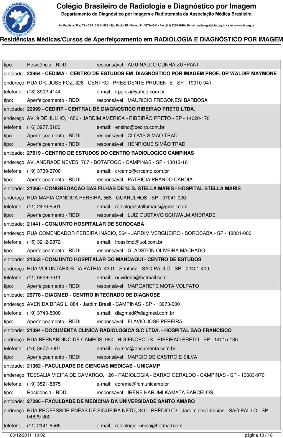 br tipo: Aperfeiçoamento - RDDI responsável: MAURICIO FREGONESI BARBOSA entidade: 22999 - CEDIRP - CENTRAL DE DIAGNOSTICO RIBEIRAO PRETO LTDA. endereço: AV.