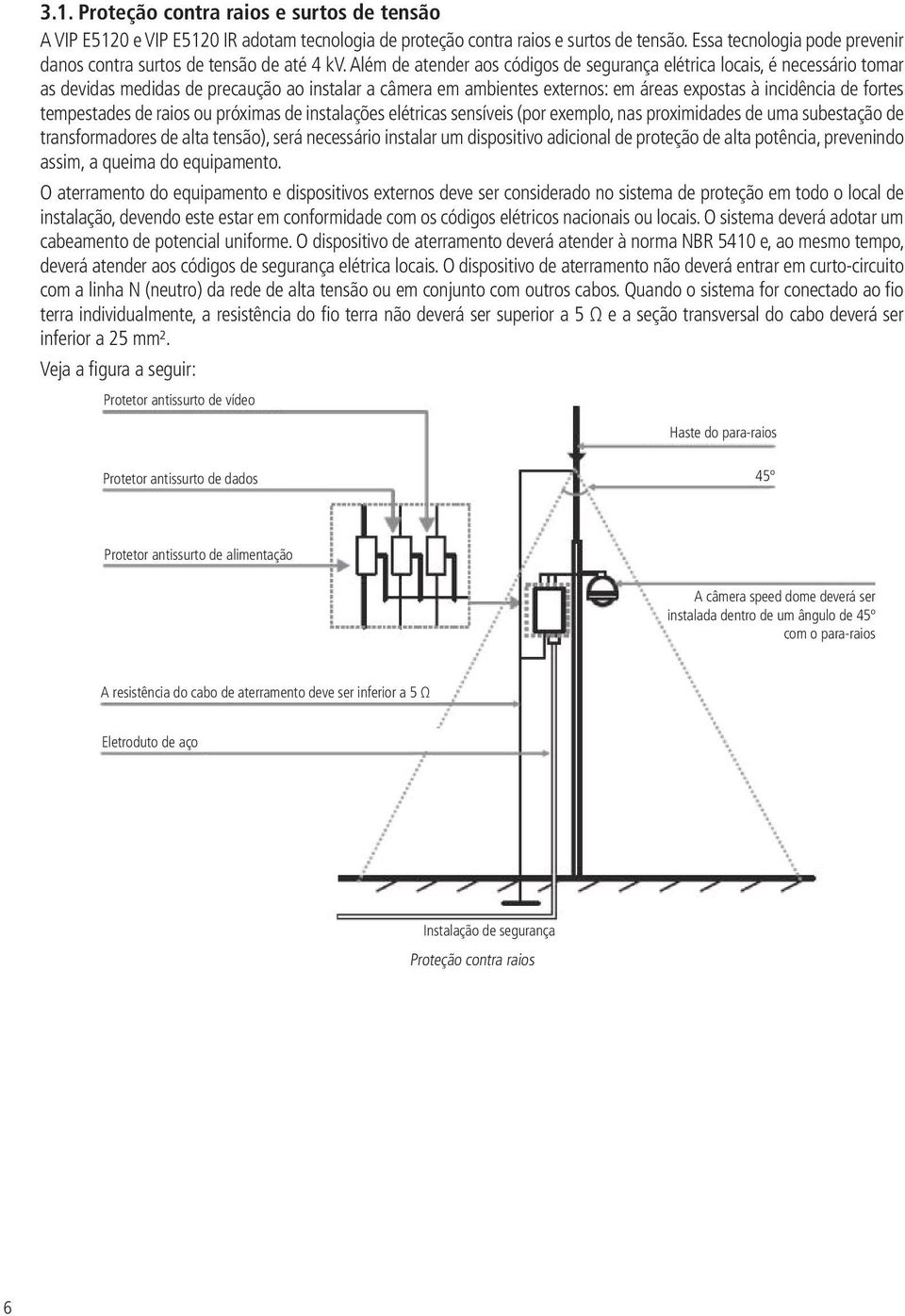 Além de atender aos códigos de segurança elétrica locais, é necessário tomar as devidas medidas de precaução ao instalar a câmera em ambientes externos: em áreas expostas à incidência de fortes