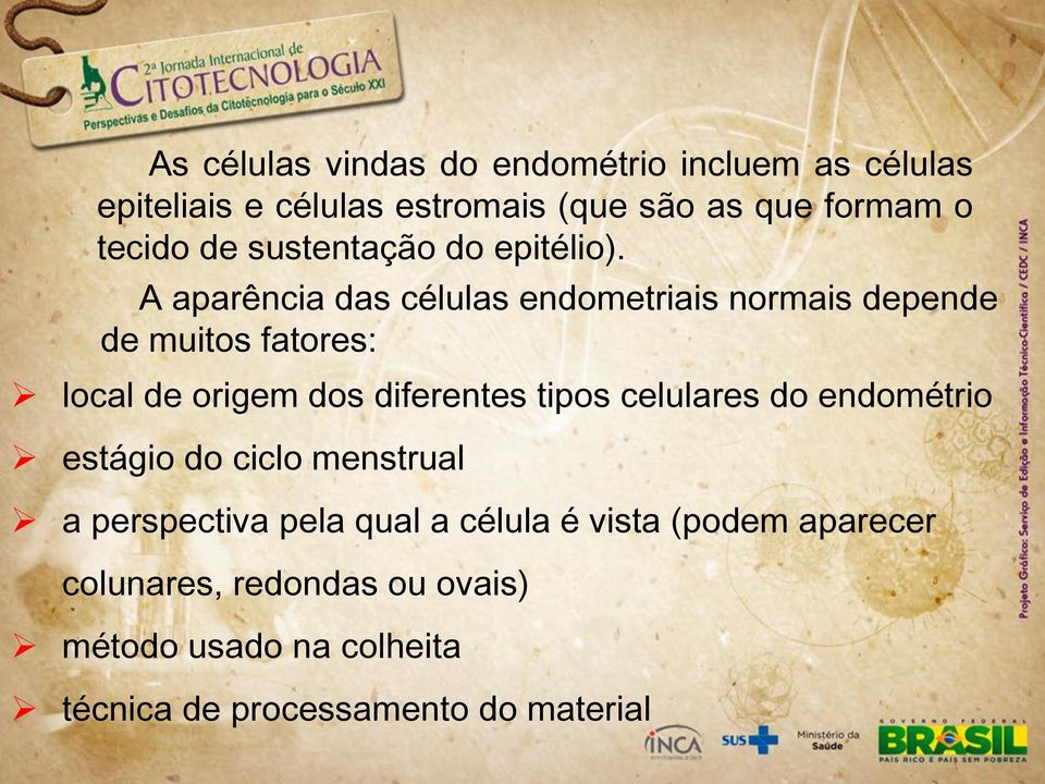 A aparência das células endometriais normais depende de muitos fatores: local de origem dos diferentes tipos