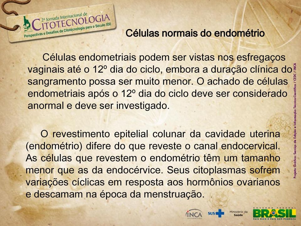O revestimento epitelial colunar da cavidade uterina (endométrio) difere do que reveste o canal endocervical.