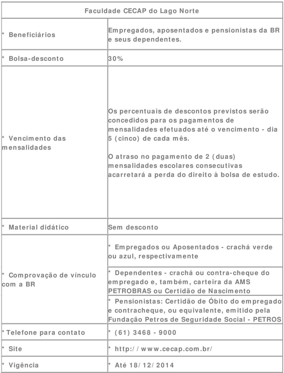 O atraso no pagamento de 2 (duas) escolares consecutivas acarretará a perda do direito à bolsa de estudo.