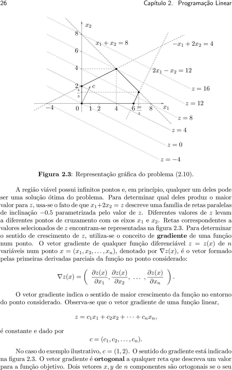 usa-se o fato de que x 1 +2x 2 = z descreve uma família de retas paralelas de inclinação 05 parametrizada pelo valor de z Diferentes valores de z levam a diferentes pontos de cruzamento com os eixos