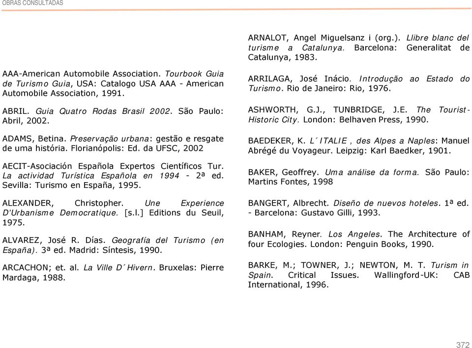 Preservação urbana: gestão e resgate de uma história. Florianópolis: Ed. da UFSC, 2002 AECIT-Asociación Española Expertos Científicos Tur. La actividad Turística Española en 1994-2ª ed.