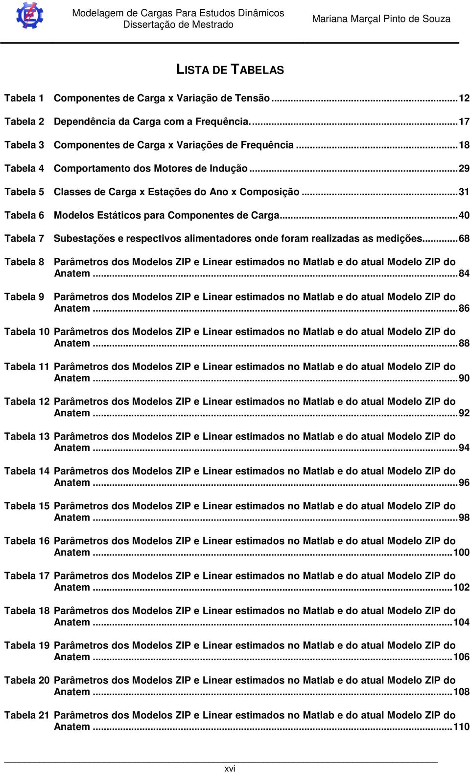 ..40 Tabela 7 Subestações e respectivos alimentadores onde foram realizadas as medições...68 Tabela 8 Parâmetros dos Modelos ZIP e Linear estimados no Matlab e do atual Modelo ZIP do Anatem.