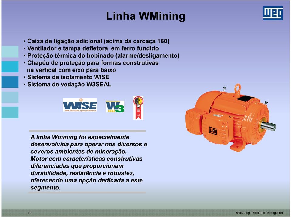 W3SEAL A linha Wmining foi especialmente desenvolvida para operar nos diversos e severos ambientes de mineração.