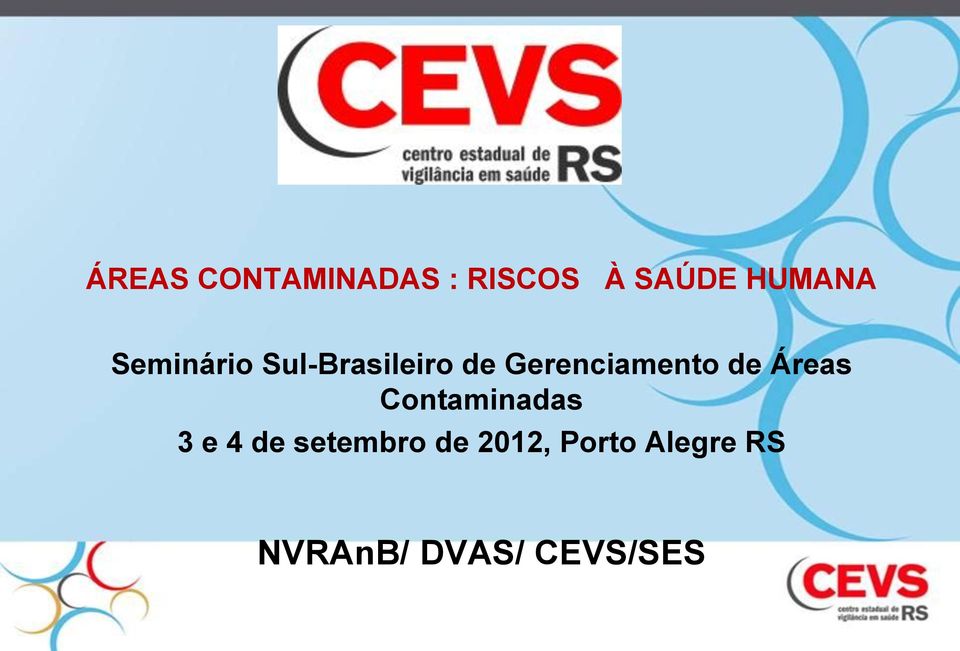 de Áreas Contaminadas 3 e 4 de setembro de