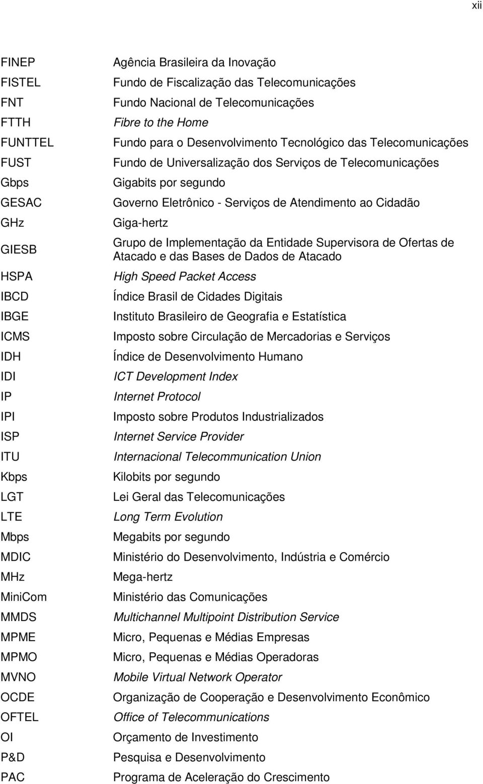 Serviços de Telecomunicações Gigabits por segundo Governo Eletrônico - Serviços de Atendimento ao Cidadão Giga-hertz Grupo de Implementação da Entidade Supervisora de Ofertas de Atacado e das Bases