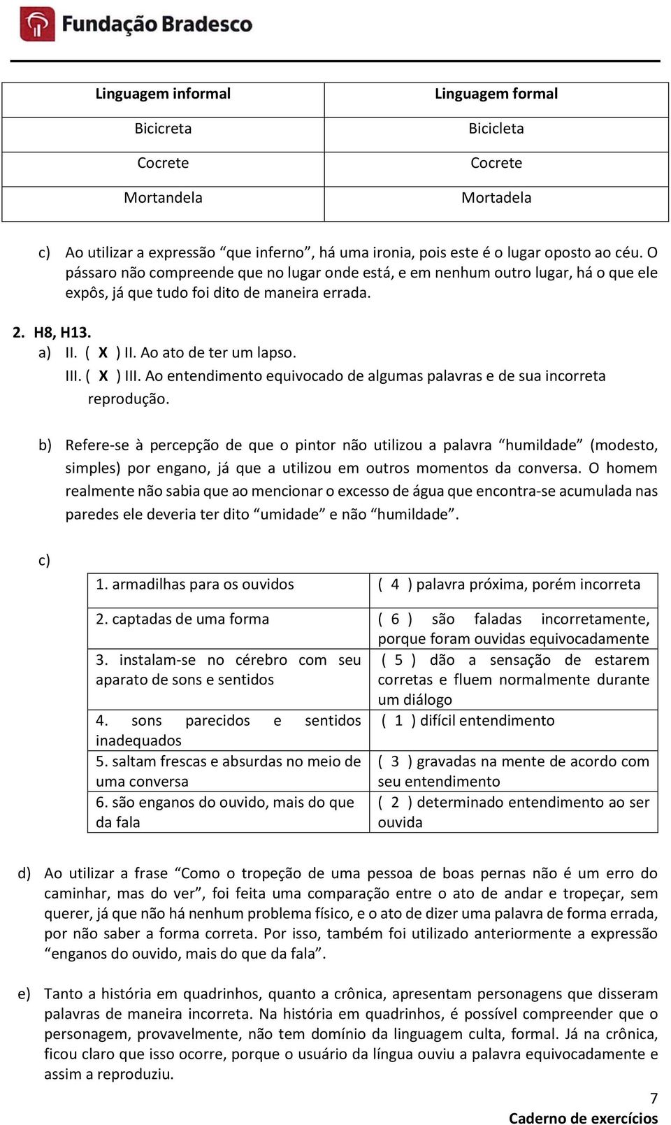 (_X_) III. Ao entendimento equivocado de algumas palavras e de sua incorreta reprodução.