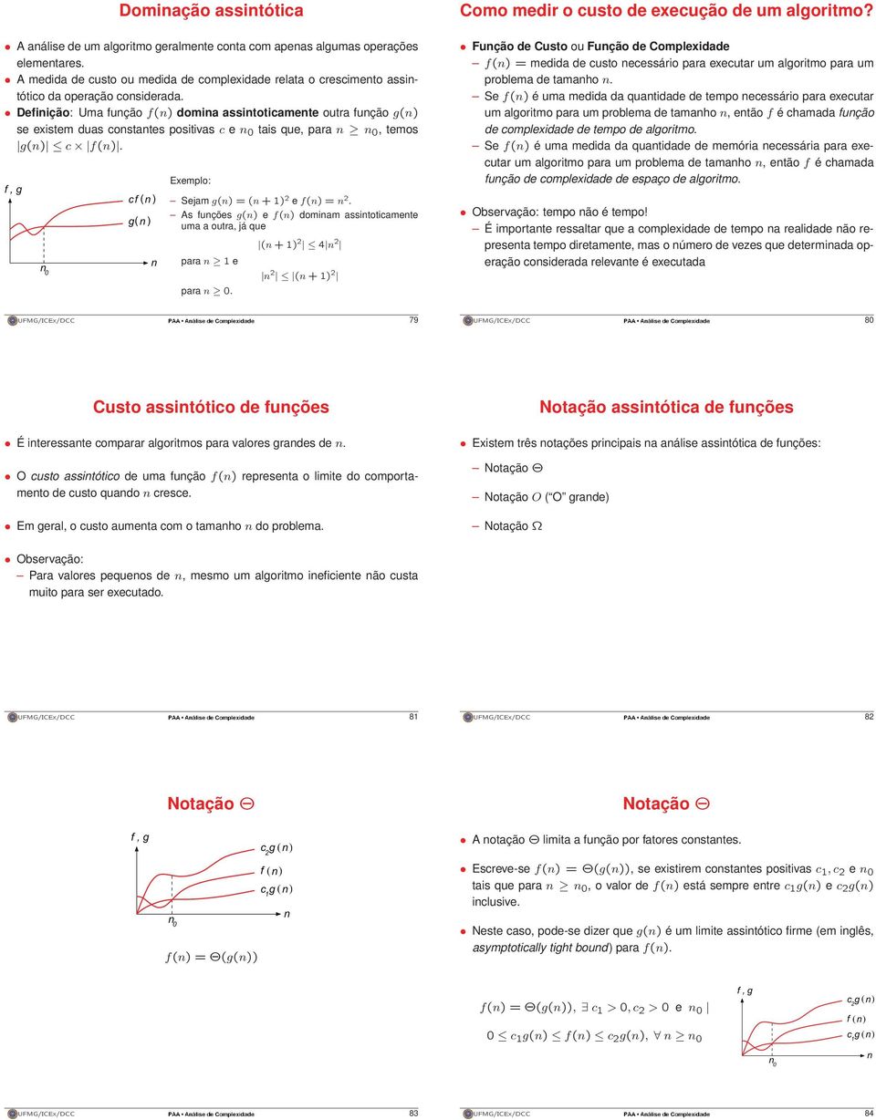 Definição: Uma função f(n) domina assintoticamente outra função g(n) se existem duas constantes positivas c e n 0 tais que, para n n 0, temos g(n) c f(n).