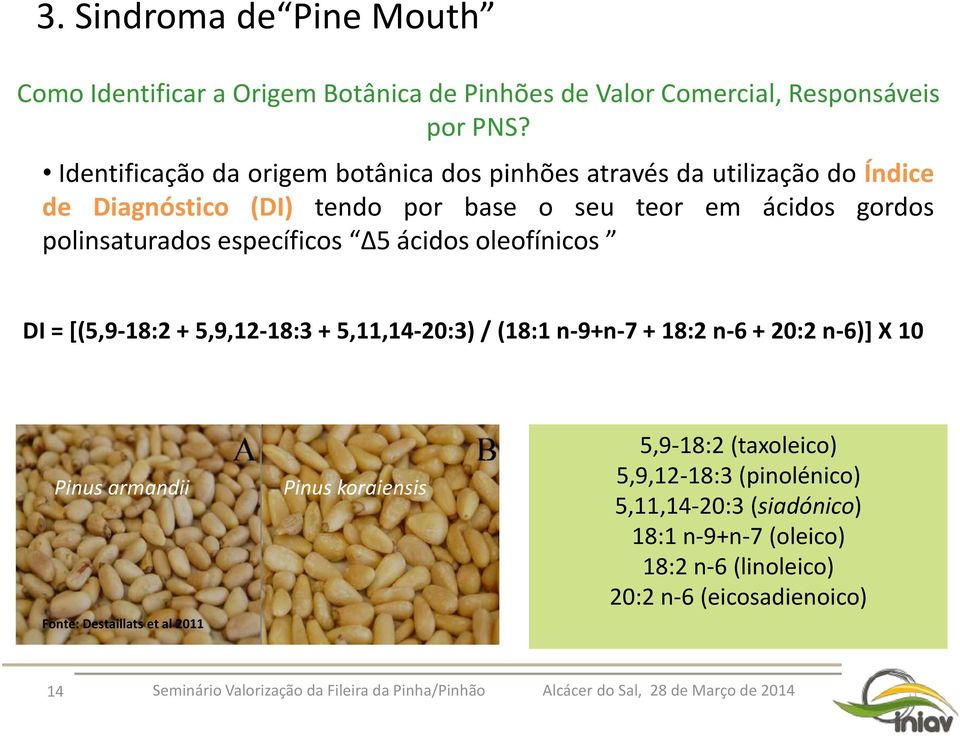 polinsaturados específicos 5 ácidos oleofínicos DI = [(5,9-18:2 + 5,9,12-18:3 + 5,11,14-20:3) / (18:1 n-9+n-7 + 18:2 n-6 + 20:2 n-6)] X 10 Pinus