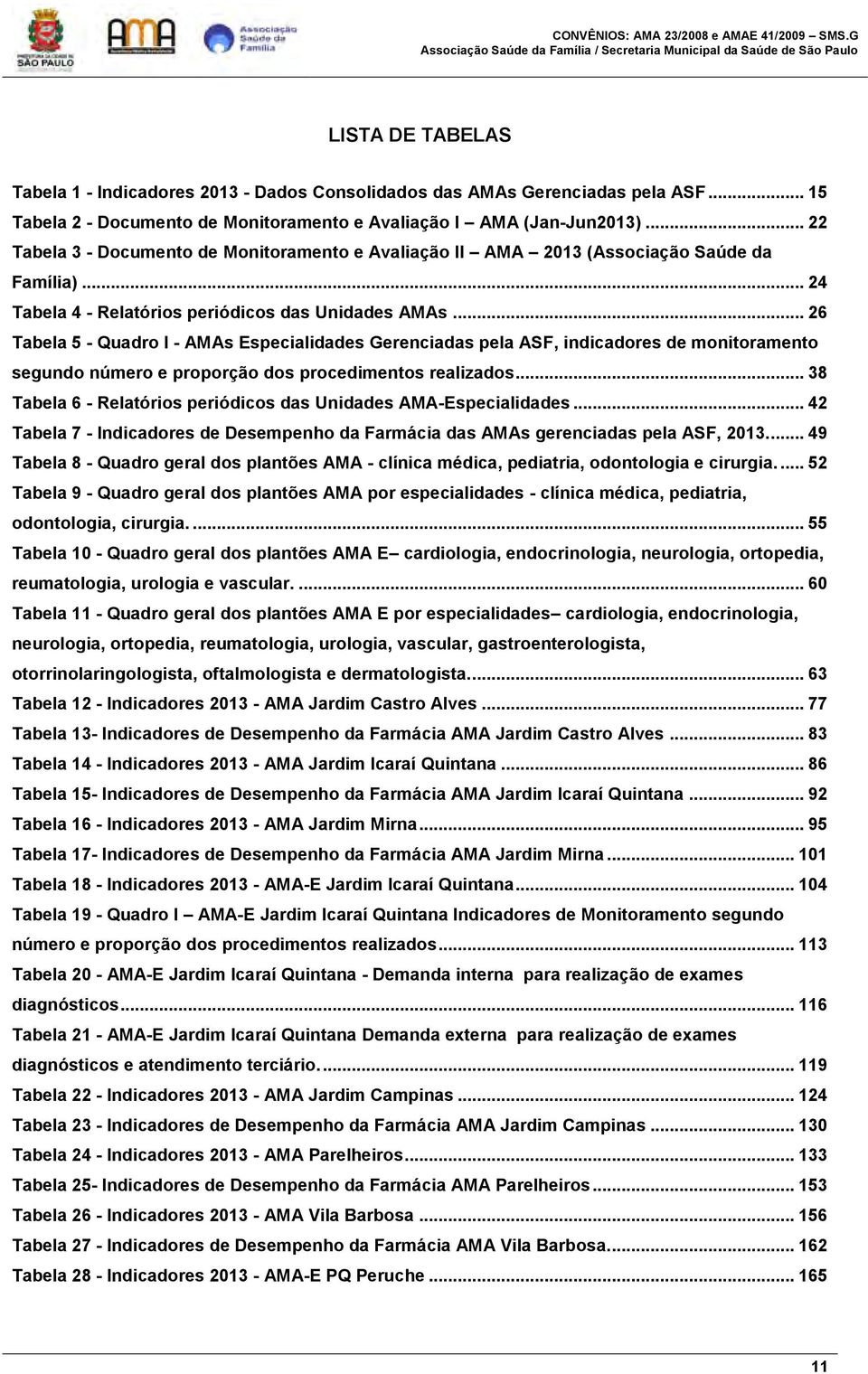 .. 24 Tabela 4 - Relatórios periódicos das Unidades AMAs.