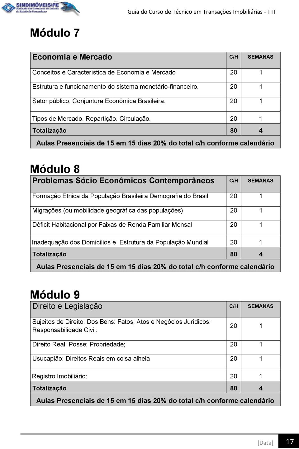 20 1 Totalização 80 4 Aulas Presenciais de 15 em 15 dias 20% do total c/h conforme calendário Módulo 8 Problemas Sócio Econômicos Contemporâneos C/H SEMANAS Formação Etnica da População Brasileira