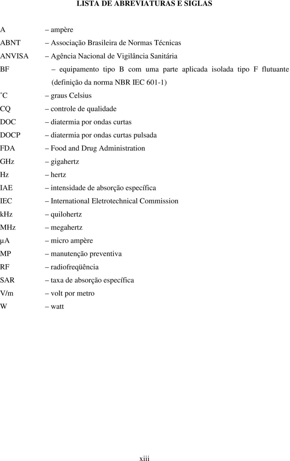 diatermia por ondas curtas pulsada FDA Food and Drug Administration GHz gigahertz Hz hertz IAE intensidade de absorção específica IEC International