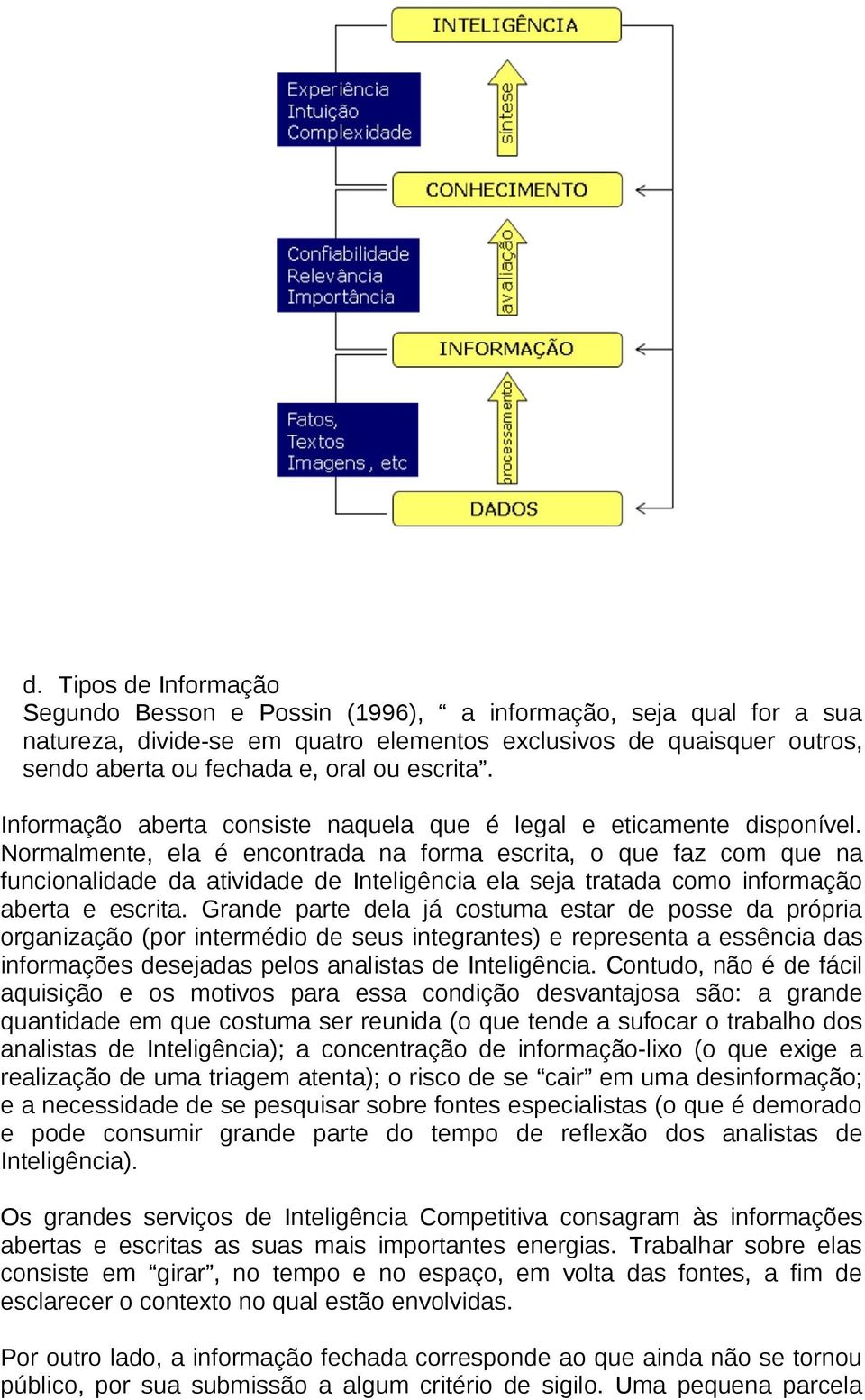 Normalmente, ela é encontrada na forma escrita, o que faz com que na funcionalidade da atividade de Inteligência ela seja tratada como informação aberta e escrita.