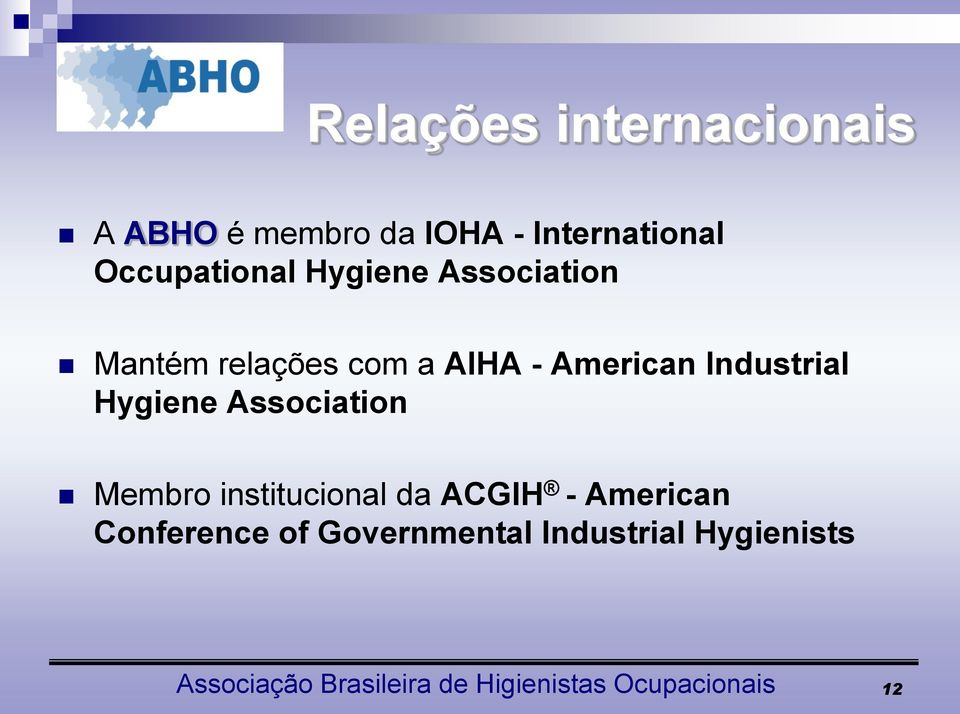 Association Membro institucional da ACGIH - American Conference of