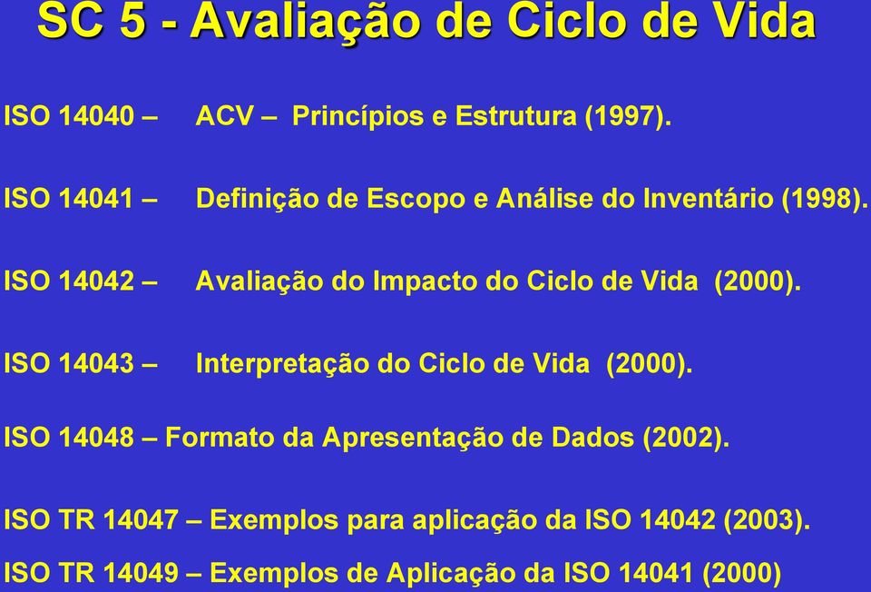 ISO 14042 Avaliação do Impacto do Ciclo de Vida (2000).
