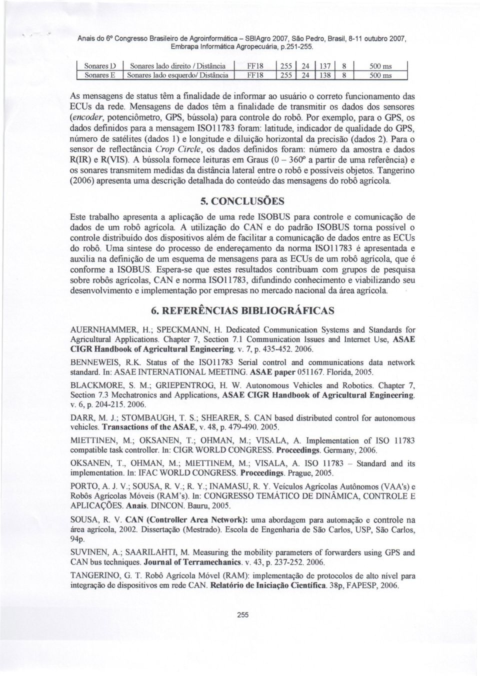 Por exemplo, para o GPS, os dados definidos para a mensagem IS011783 foram: latitude, indicador de qualidade do GPS, número de satélites (dados 1) e longitude e diluição horizontal da precisão (dados