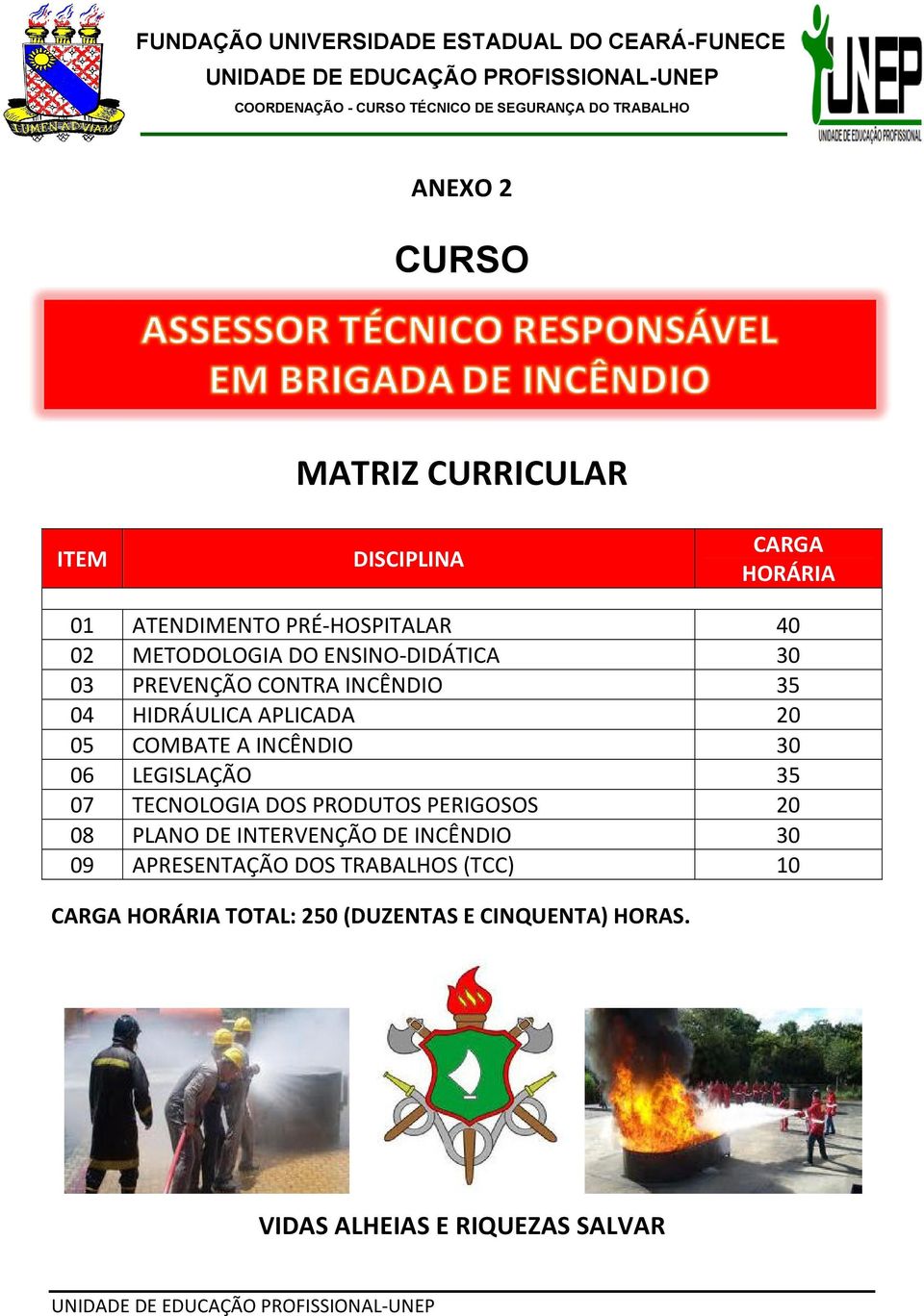 INCÊNDIO 30 06 LEGISLAÇÃO 35 07 TECNOLOGIA DOS PRODUTOS PERIGOSOS 20 08 PLANO DE INTERVENÇÃO DE INCÊNDIO 30