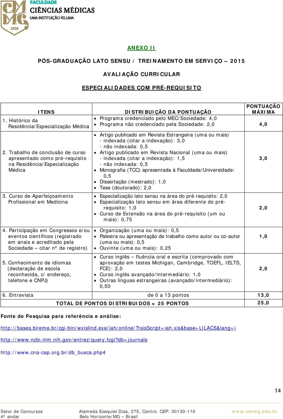 Curso de Aperfeiçoamento Profissional em Medicina PONTUAÇÃO DISTRIBUIÇÃO DA PONTUAÇÃO MÁXIMA Programa credenciado pelo MEC/Sociedade: 4,0 Programa não credenciado pela Sociedade: 2,0 4,0 Artigo