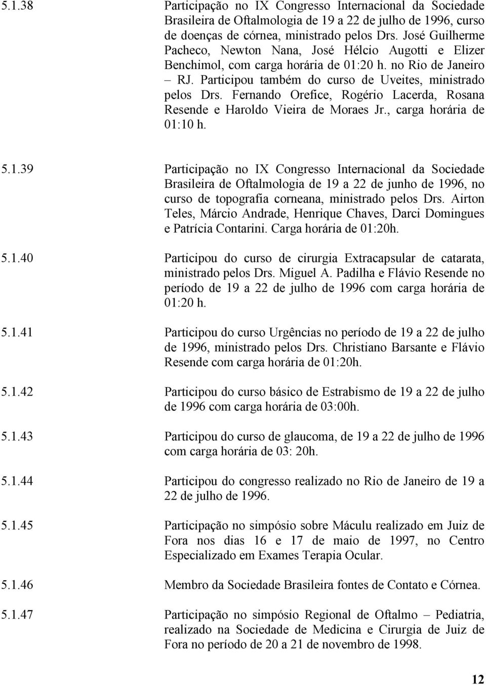 Fernando Orefice, Rogério Lacerda, Rosana Resende e Haroldo Vieira de Moraes Jr., carga horária de 01: