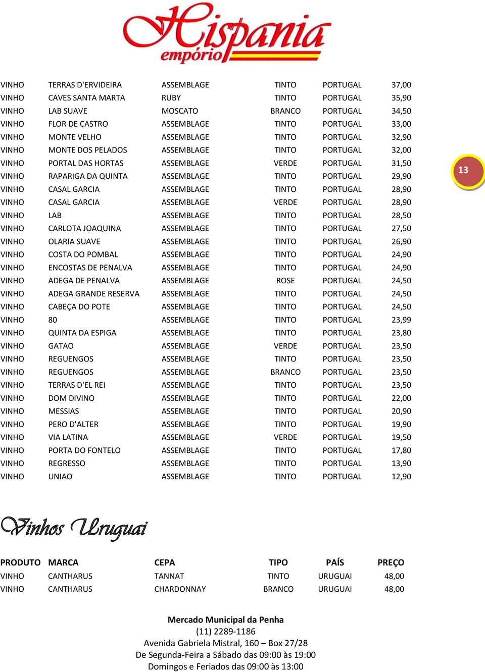 ASSEMBLAGE TINTO PORTUGAL 29,90 VINHO CASAL GARCIA ASSEMBLAGE TINTO PORTUGAL 28,90 VINHO CASAL GARCIA ASSEMBLAGE VERDE PORTUGAL 28,90 VINHO LAB ASSEMBLAGE TINTO PORTUGAL 28,50 VINHO CARLOTA JOAQUINA