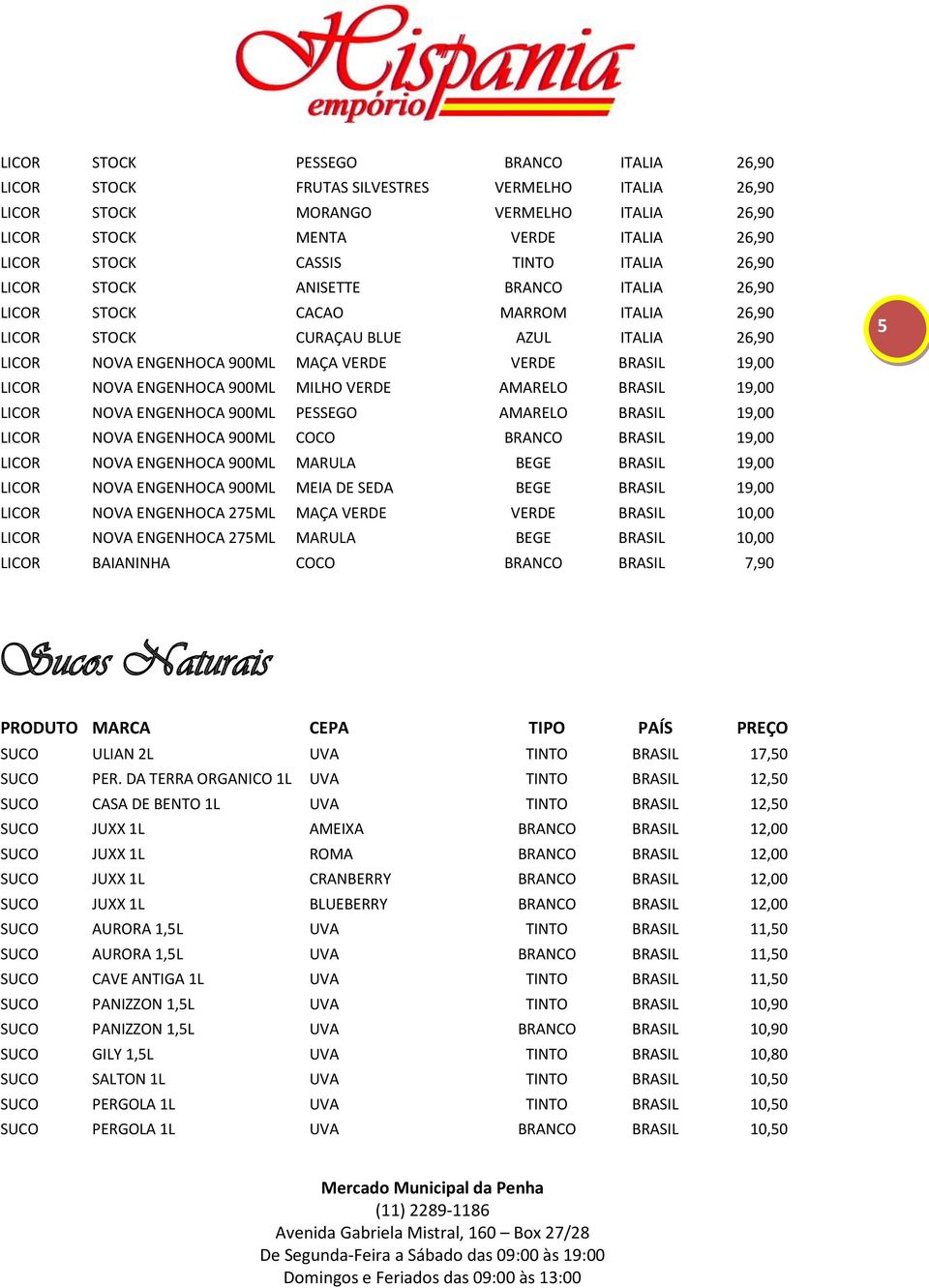 NOVA ENGENHOCA 900ML MILHO VERDE AMARELO BRASIL 19,00 LICOR NOVA ENGENHOCA 900ML PESSEGO AMARELO BRASIL 19,00 LICOR NOVA ENGENHOCA 900ML COCO BRANCO BRASIL 19,00 LICOR NOVA ENGENHOCA 900ML MARULA