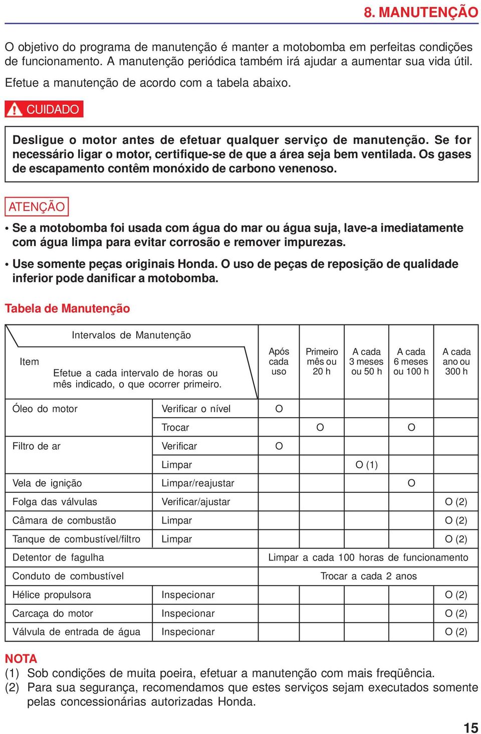 Se for necessário ligar o motor, certifique-se de que a área seja bem ventilada. Os gases de escapamento contêm monóxido de carbono venenoso.