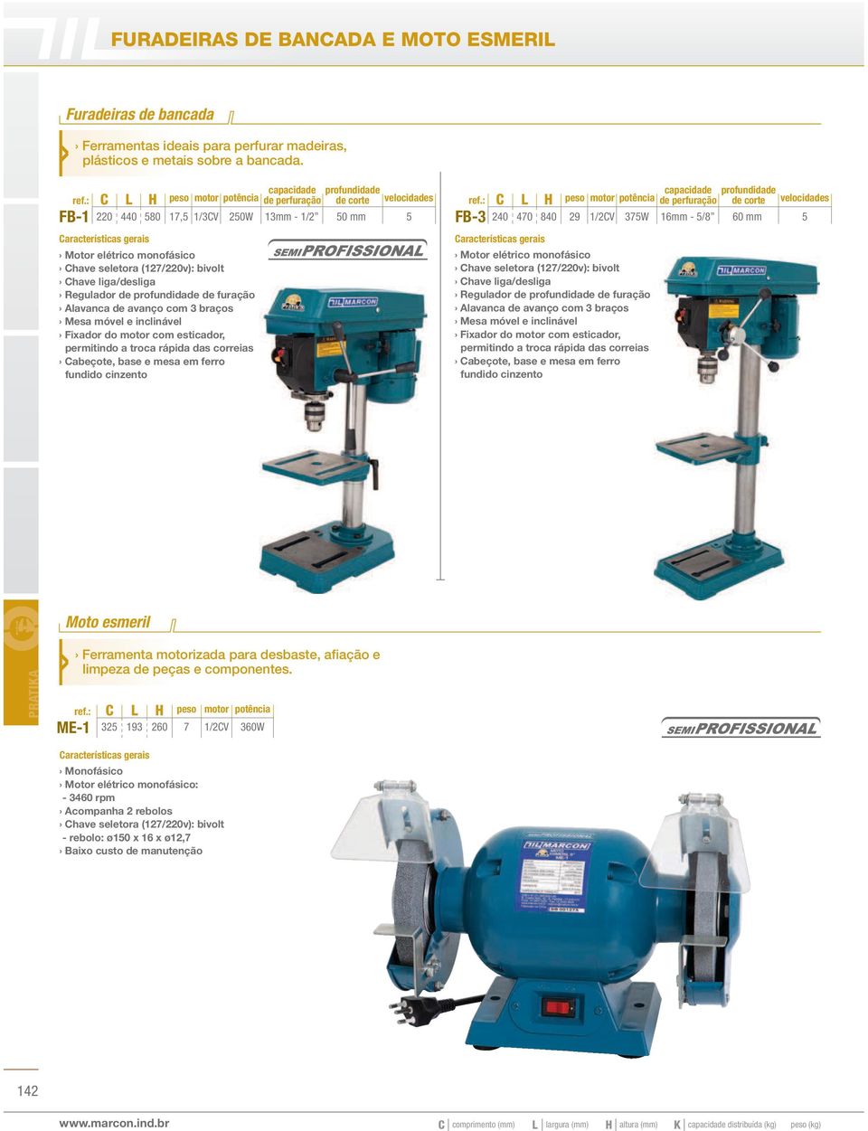 Mesa móvel e inclinável Fixador do motor com esticador, permitindo a troca rápida das correias abeçote, base e mesa em ferro fundido cinzento capacidade de perfuração 13mm - 1/2 profundidade de corte