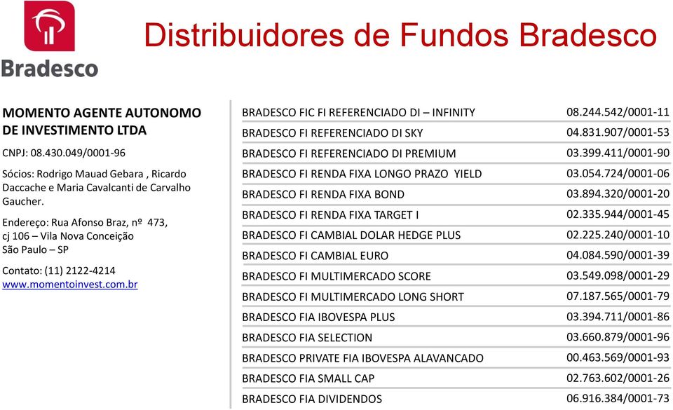 br BRADESCO FIC FI REFERENCIADO DI INFINITY BRADESCO FI REFERENCIADO DI SKY BRADESCO FI REFERENCIADO DI PREMIUM BRADESCO FI RENDA FIXA LONGO PRAZO YIELD BRADESCO FI RENDA FIXA BOND