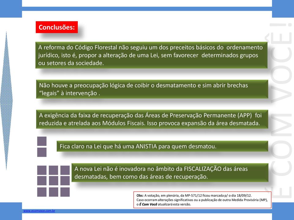 A exigência da faixa de recuperação das Áreas de Preservação Permanente (APP) foi reduzida e atrelada aos Módulos Fiscais. Isso provoca expansão da área desmatada.