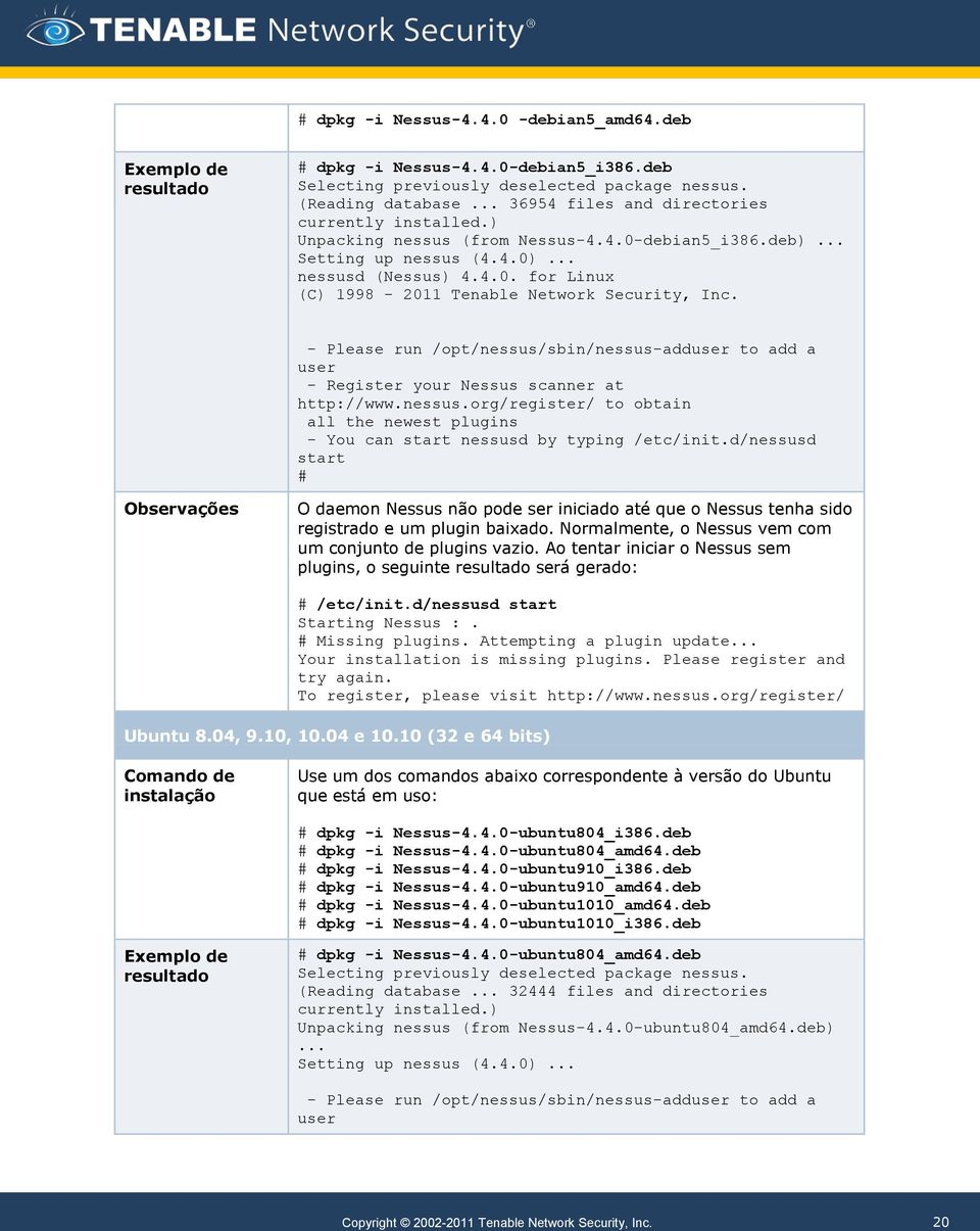 - Please run /opt/nessus/sbin/nessus-adduser to add a user - Register your Nessus scanner at http://www.nessus.org/register/ to obtain all the newest plugins - You can start nessusd by typing /etc/init.