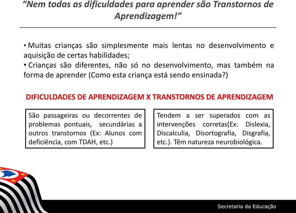 também na forma de aprender (Como esta criança está sendo ensinada?